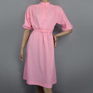 Pastel Pink Vintage 80s Day Dress with Puff Sleeves M