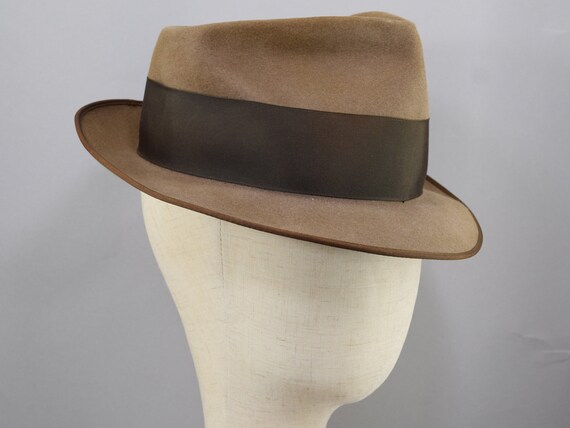 Brown Wide Brim Vintage 40s Fedora Hat Slightly D… - image 4