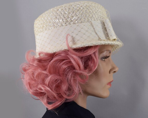Vanilla Cream Lightweight Straw Vintage 60s Hat w… - image 5
