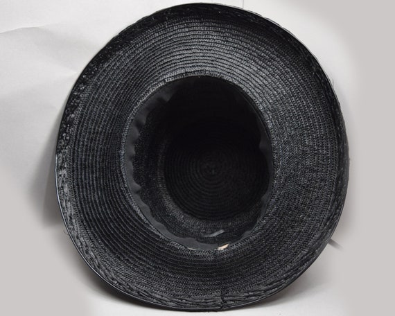 Black Straw & Patent Wide Brim Vintage 60s Hat - image 10