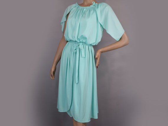 Mint Green Vintage 80s Dress with Petal Flutter S… - image 2