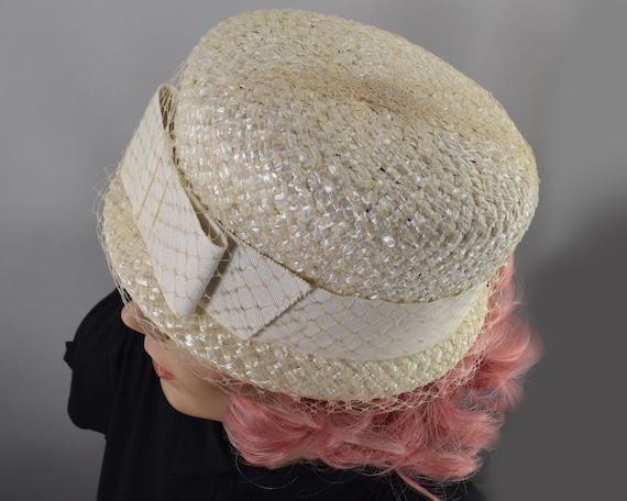 Vanilla Cream Lightweight Straw Vintage 60s Hat w… - image 9