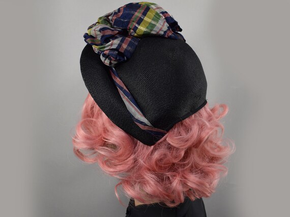 Black Blue & Green Vintage 40s Tilt Hat Ribbon Cr… - image 7