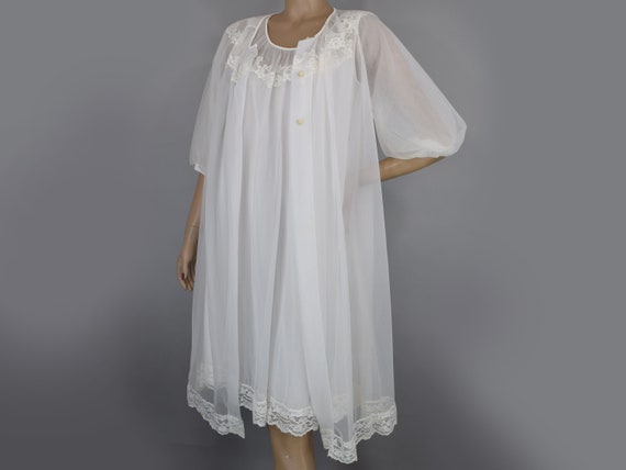 Sheer White Vintage 60s Peignoir Set Gown & Robe … - image 4