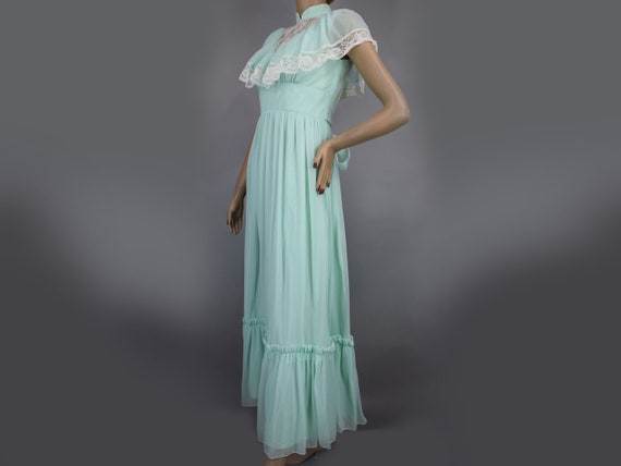 Mint Green & Lace Vintage 70s Maxi Dress with She… - image 2