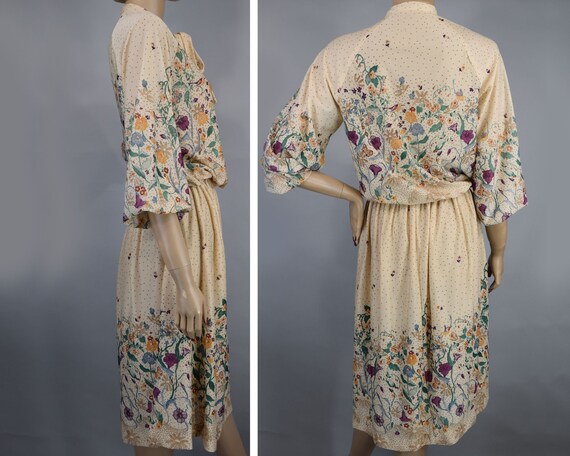 Cream Boho Floral Vintage 70s Top & Skirt Set wit… - image 3