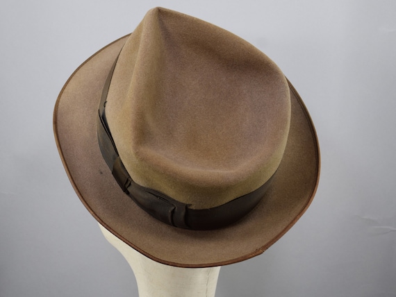 Brown Wide Brim Vintage 40s Fedora Hat Slightly D… - image 5