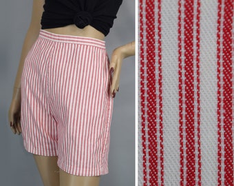 Red & White Striped High Waist Vintage 60s Shorts XS S