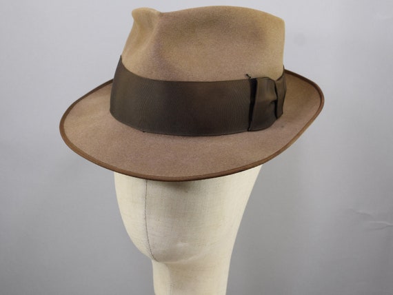 Brown Wide Brim Vintage 40s Fedora Hat Slightly D… - image 1