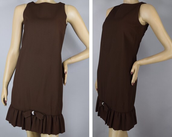 Chocolate Brown Vintage 60s Sleeveless Mini Dress