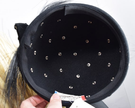 Black Rhinestone Disco Era Vintage 70s Hat with D… - image 10