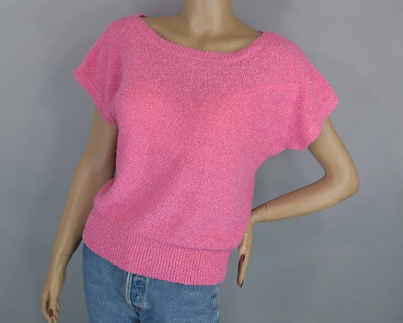 Bubble Gum Pink Vintage 80s Slouch Sweater Boucle… - image 1