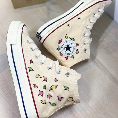 Nick & Charlie Leaves Embroidery Classic High Top Converse - Etsy