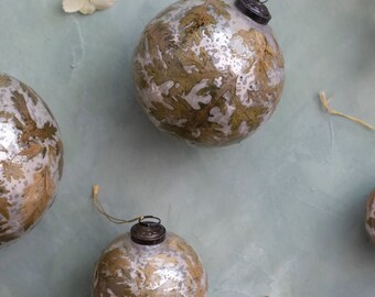 Glass Ball Ornament with Embedded Leaves
