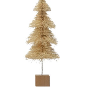 Cream Bottle Brush Tree with Wood Base - Medium