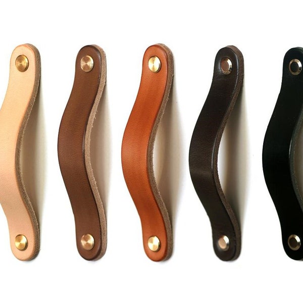 Leather furniture handles, leather drawer pulls, 96mm