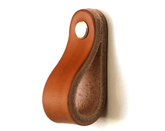 Leather drawer handles, leather cabinet pulls, knob, leather drawer pulls, burnt orange