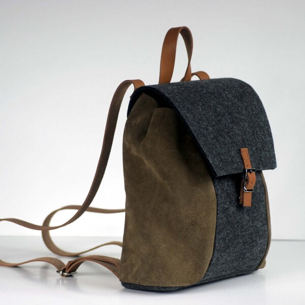 SALE !!! GENUINE LEATHER Rucksack, felt bag, backpack, full grain leather, leather rucksack