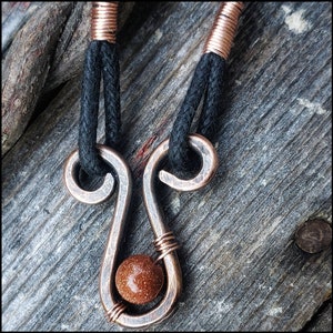 Fluid Freeform Charm Pendant in Rustic Cold Forge in Copper, with sparkly Goldstone bead. Mer-Charm. Viking Talisman. Wanderlust Zen Amulet