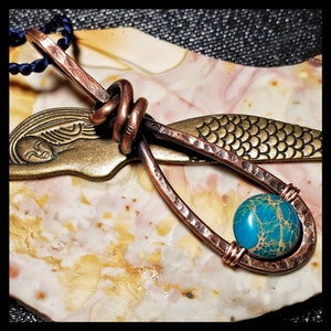 Fluid Freeform Charm Pendant in Rustic Cold Forge in Copper, with Howlite Bead. Mer-Charm. Viking Talisman. Wanderlust Zen Amulet