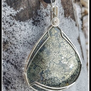 Marcasite Plume Cabochon Wrapped in Sterling 925 Silver Wire & 18" Black Corded Necklace. Wanderlust Zen Bohemian Zen Amulet