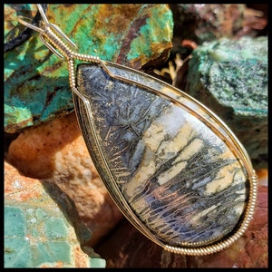 Feather Pyrite Cabochon Wrapped in 14/20 Gold Fill Wire & 18" Black Corded Necklace. Wanderlust Zen Bohemian Zen Amulet
