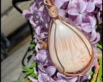 Pink Scolecite Cabochon, Hand Wrapped in 14/20 Rose Gold Fill Wire, with a 18" Black Corded Choker. Bohemian. Wanderlust. Amulet. Zen