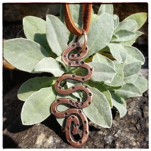 Fluid Freeform •whimsical snake• Charm Pendant in Rustic Cold Forge in Copper. Mer-Charm. Viking Talisman. Bohemian Wanderlust Zen Amulet
