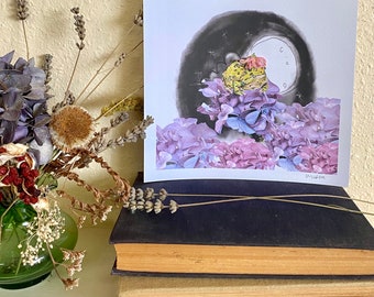 Noche de ranita bordada - Impresión de 8x8”