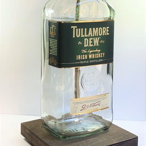 Tullamore Dew Large 1.75L Liquor Bottle TABLE LAMP with Wood Base, Desk Accent Light, Home Bar Pub Lounge Decor Man Cave Party Lighting