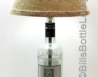 Complete Liquor Bottle TABLE LAMP Package w// Burlap Shade /& White LED Light Bulb