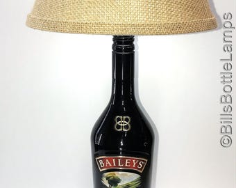 Bailey's Irish Cream Liquor Bottle LAMP PACKAGE with Burlap Shade, White LED Bulb, Table Lamp, Desk Light, Bar, Lounge