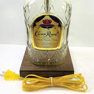 Crown Royal Whiskey Large 1.75L Liquor Bottle TABLE LAMP with Wood Base, Desk Accent Light, Home Bar, Pub Lounge Decor, Man Cave Lighting