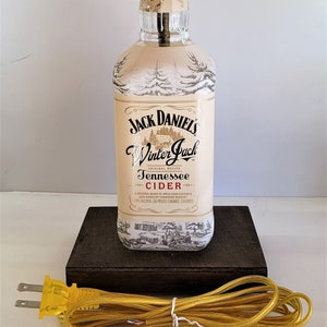 Jack Daniels Winter Jack Whiskey Liquor Bottle TABLE LAMP with Wood Base, Desk Accent Light, Home Bar Pub Lounge Decor Party Lighting