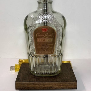 Crown Royal Special Reserve Whiskey Liquor Bottle TABLE LAMP with Wood Base, Desk Accent Light, Home Bar, Pub Lounge Decor Man Cave Lighting