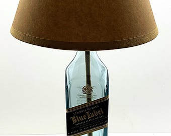 Johnnie Walker Blue Label Liquor Bottle Table Lamp PACKAGE w/ Wood Base Lamp Shade & LED Bulb included! Desk, Home Bar, Pub, Lounge Light