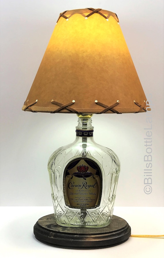 Classic Whiskey Liquor Bottle TABLE LAMP w// Wood Base Bar Lounge Man Cave Decor