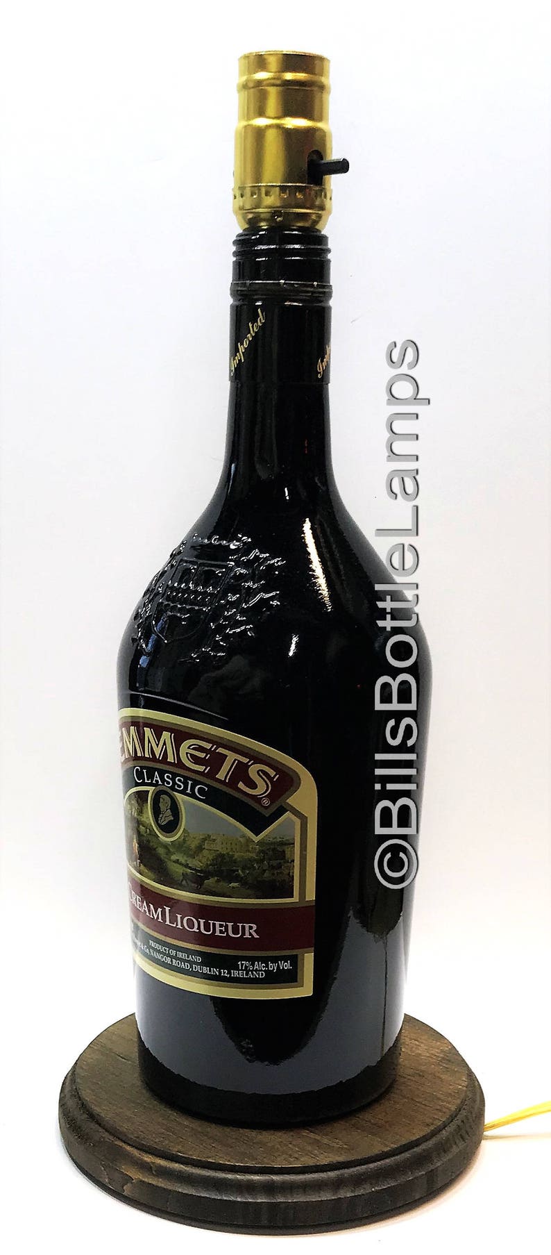 Home Bar Emmets Cream Liqueur Large 1.75L Liquor Bottle TABLE LAMP with Wood Base Desk Accent Light Pub Lounge Decor Man Cave Lighting