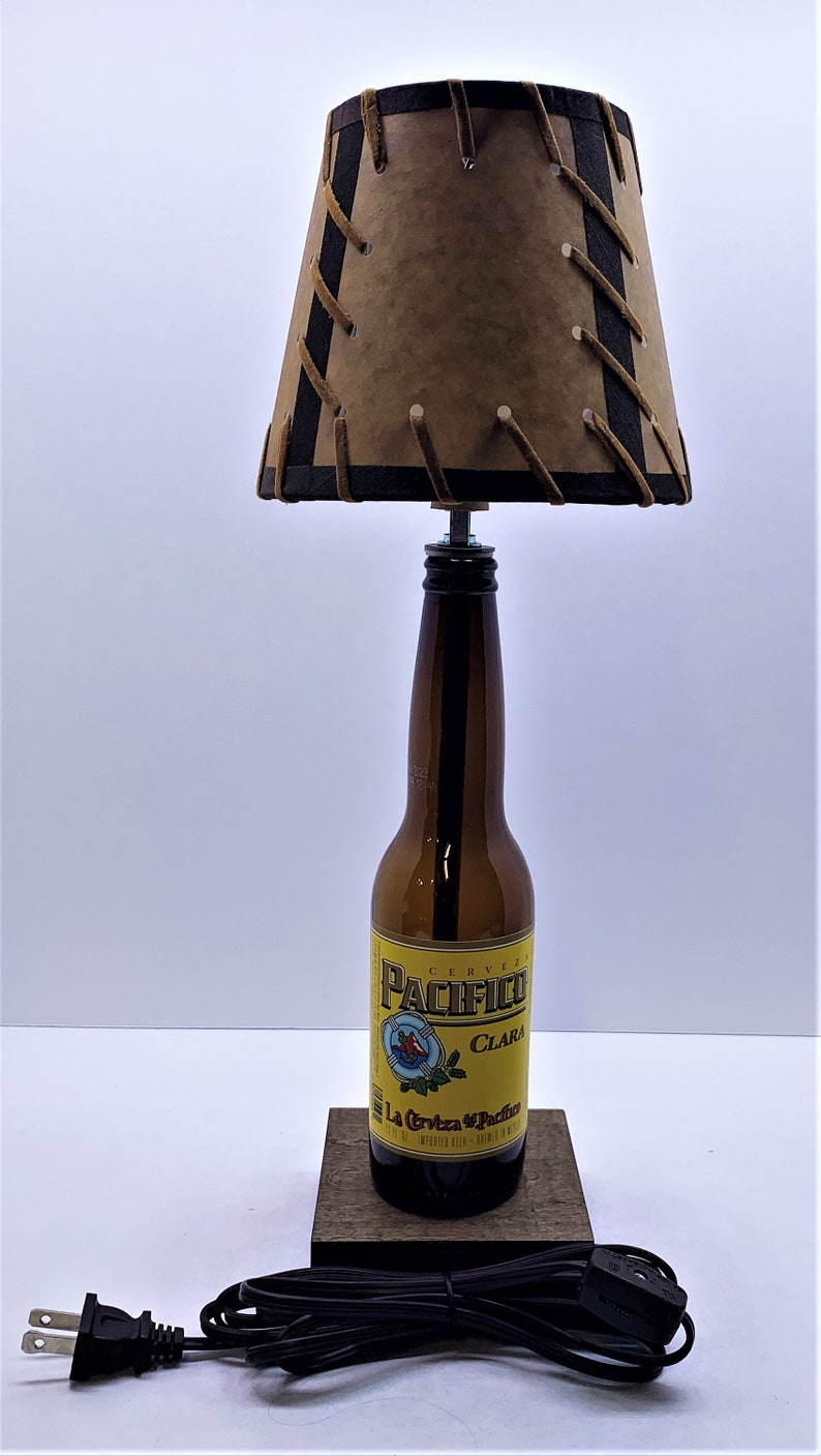 Pacifico Beer Bottle TABLE LAMP Light Package With Double Laced SHADE ...