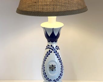 Clase Azul Reposado Tequila Bottle Table Lamp PACKAGE w/ Wood Base Burlap Lamp Shade & LED Bulb included! Desk, Home Bar, Pub, Lounge Light