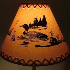 LOON Bird LAMP SHADE Rustic Cottage Table Light Lamp Shade Oil Kraft Clip-On Bulb Style 9" inch Cone, Country Log Cabin, Lodge, Bottle Lamp
