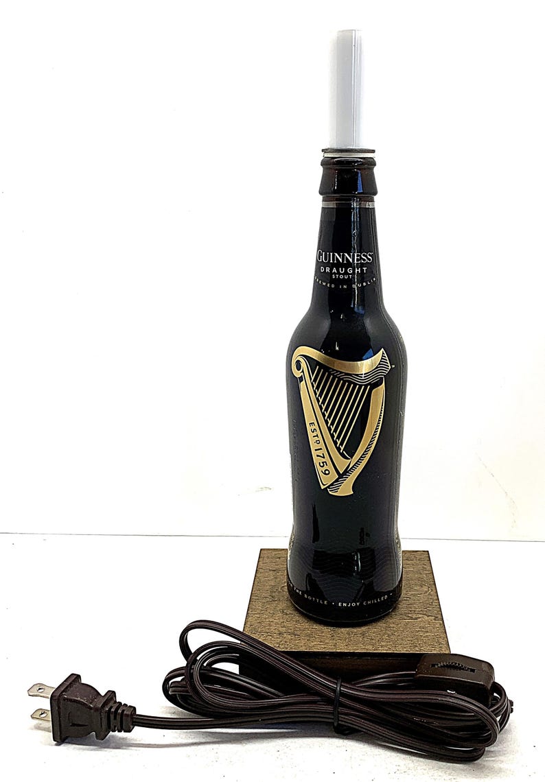 Guinness Beer Bottle TABLE LAMP Light w/ Laced SHADE & Bulb Home Bar Pub Lounge Decor Party Lighting image 9
