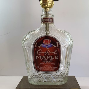 Crown Royal Maple Whiskey Liquor Bottle TABLE LAMP with Wood Base, Desk Accent Light, Home Bar, Pub Lounge Decor, Man Cave Lighting
