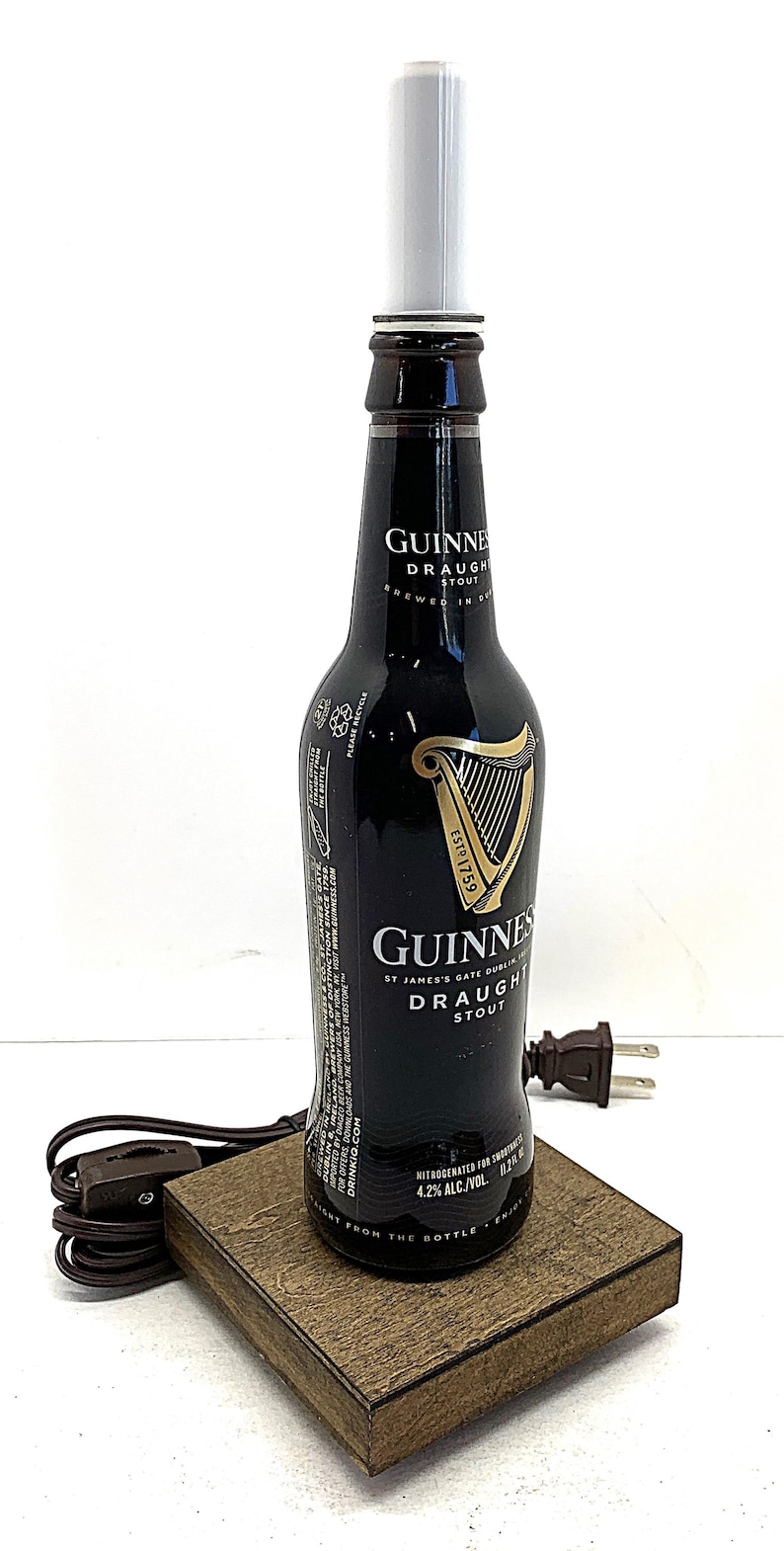 Guinness Beer Bottle TABLE LAMP Light w/ Laced SHADE & Bulb Home Bar Pub Lounge Decor Party Lighting image 7