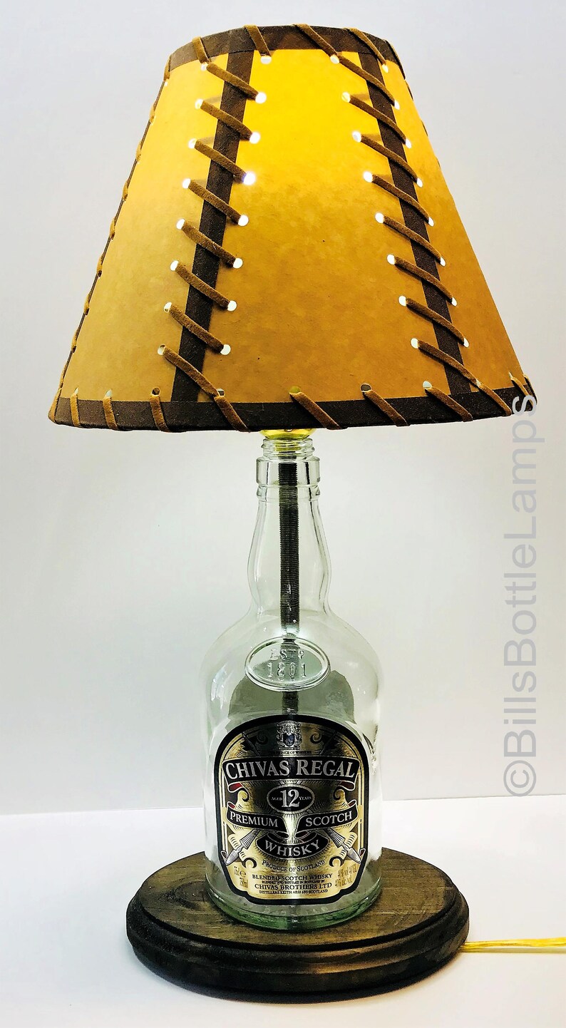Man Cave Lighting Home Bar Desk Accent Light Pub Lounge Decor Chivas Regal Scotch Whiskey Liquor Bottle TABLE LAMP with Wood Base