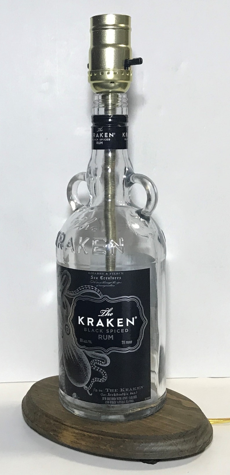 Desk Accent Light Man Cave Lighting Home Bar Pub Lounge Decor The Kraken Black Spiced Rum Liquor Bottle TABLE LAMP with Wood Base