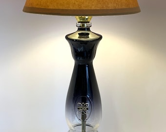 Clase Azul Gold Tequila Bottle Table Lamp PACKAGE w/ Wood Base Oiled Kraft Lamp Shade & LED Bulb included! Desk, Home Bar, Lounge Light