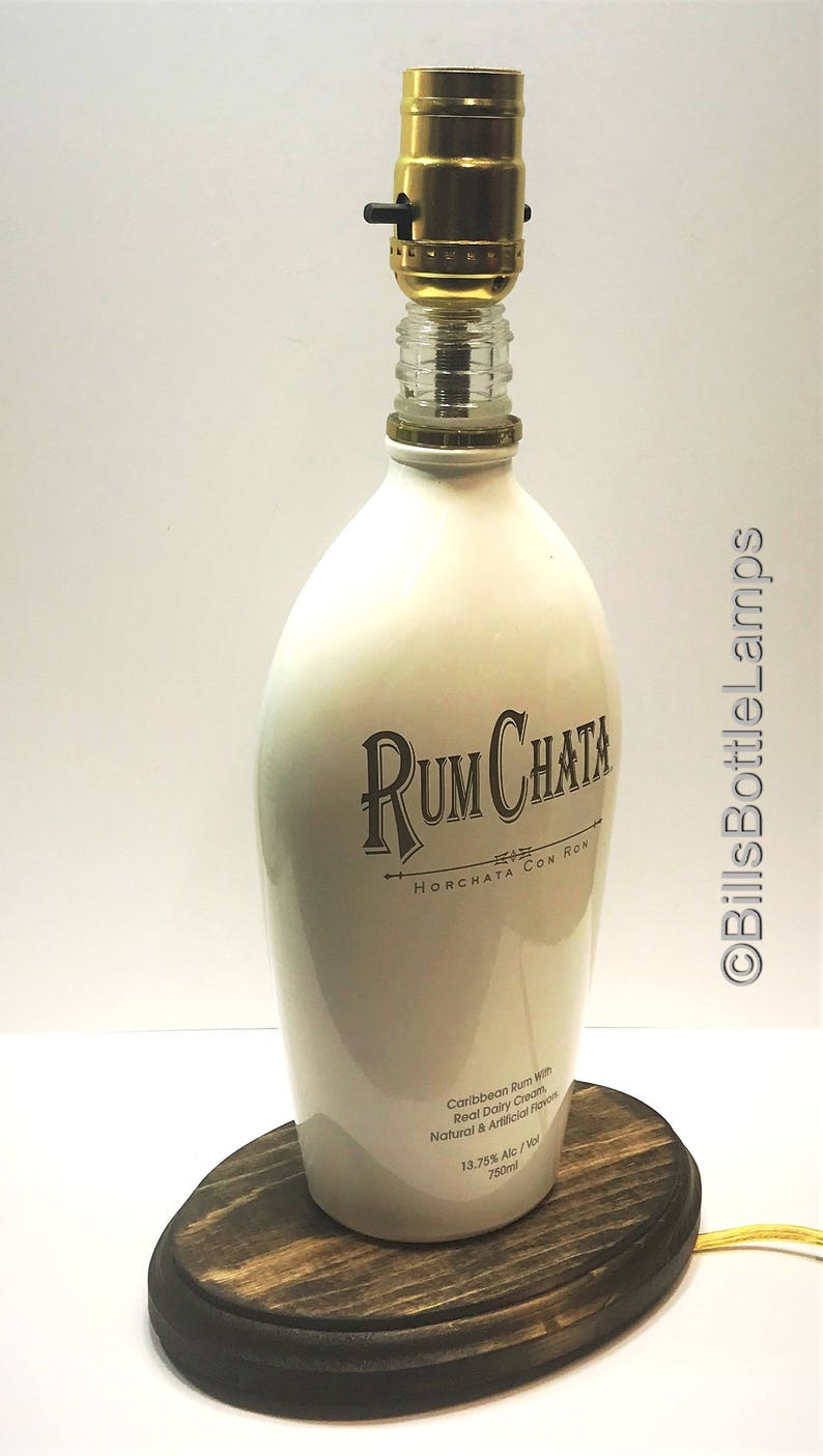 Rum Chata Liquor Bottle TABLE LAMP With Wood Base Desk Accent Etsy