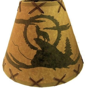 Coyote Wolf Dog LAMP SHADE Rustic Cottage Table Light Lamp Shade, Oil Kraft Clip-On Bulb Style 9" inch Laced Cone, Country Cabin, Lodge