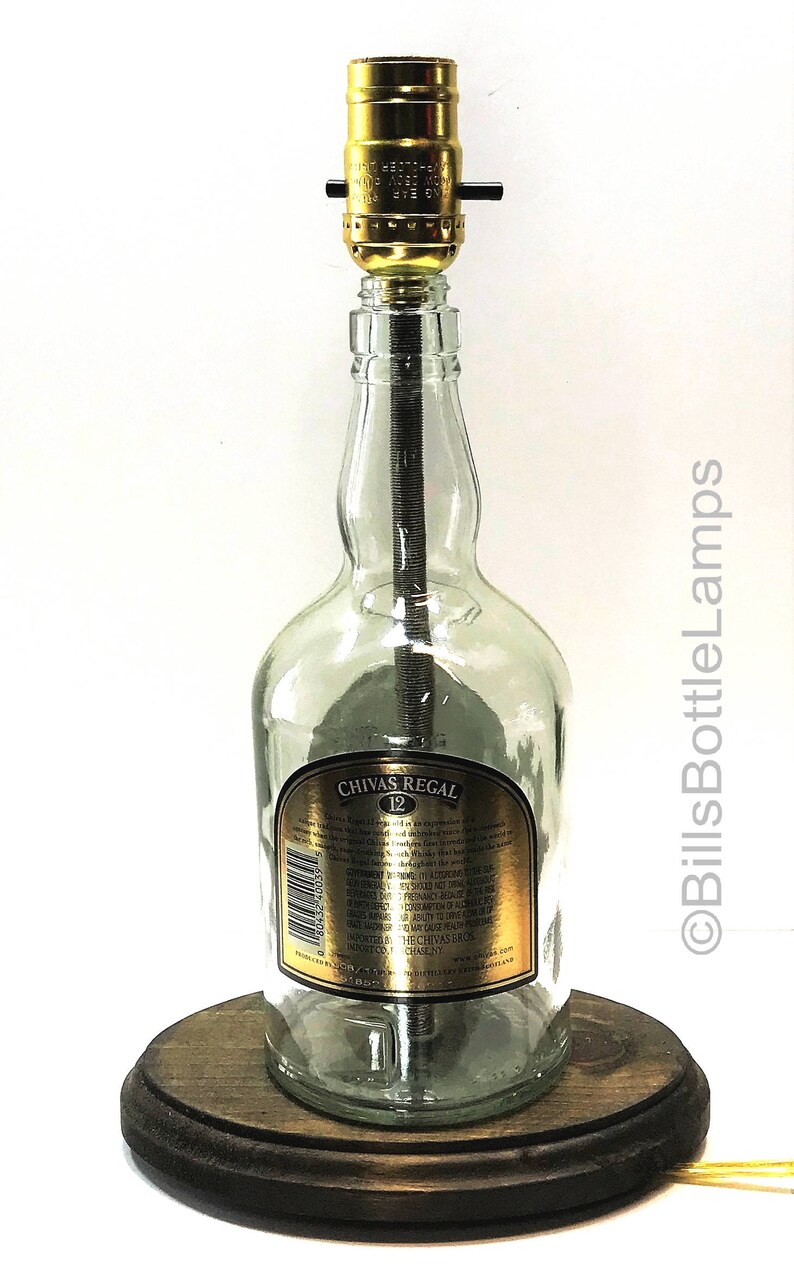 Man Cave Lighting Home Bar Desk Accent Light Pub Lounge Decor Chivas Regal Scotch Whiskey Liquor Bottle TABLE LAMP with Wood Base